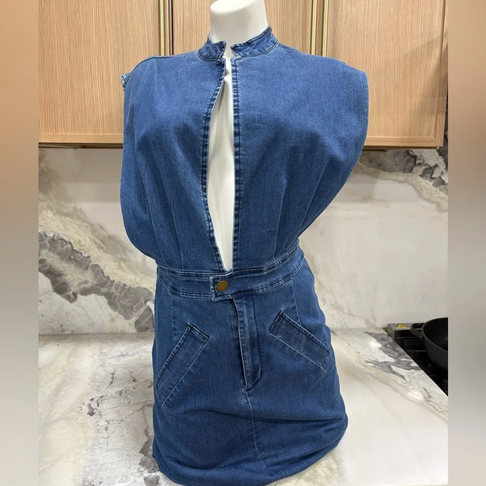 Blue Denim Sleeveless Dress - Picture 2 of 5